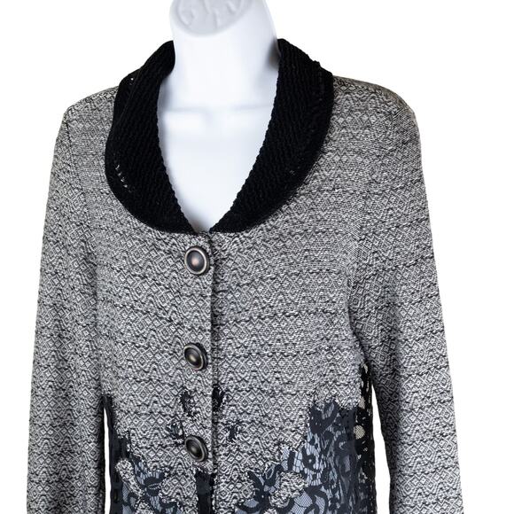 Nic-Zoe Gray Black Lace Button Long Blazer size M - Picture 3 of 10